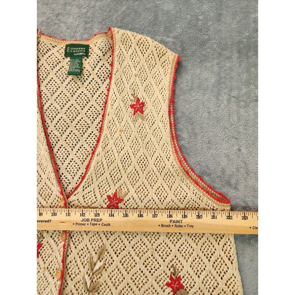 Country Classics Koret Beige Pink Floral Embroidered Crocheted Vest Size 1X - Picture 6 of 10